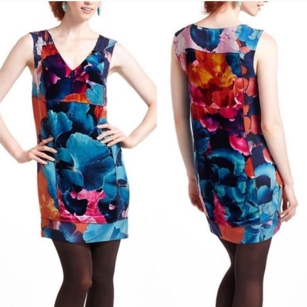 Anthropology Leifsdottir Silk Floral Velveted Dress size 2